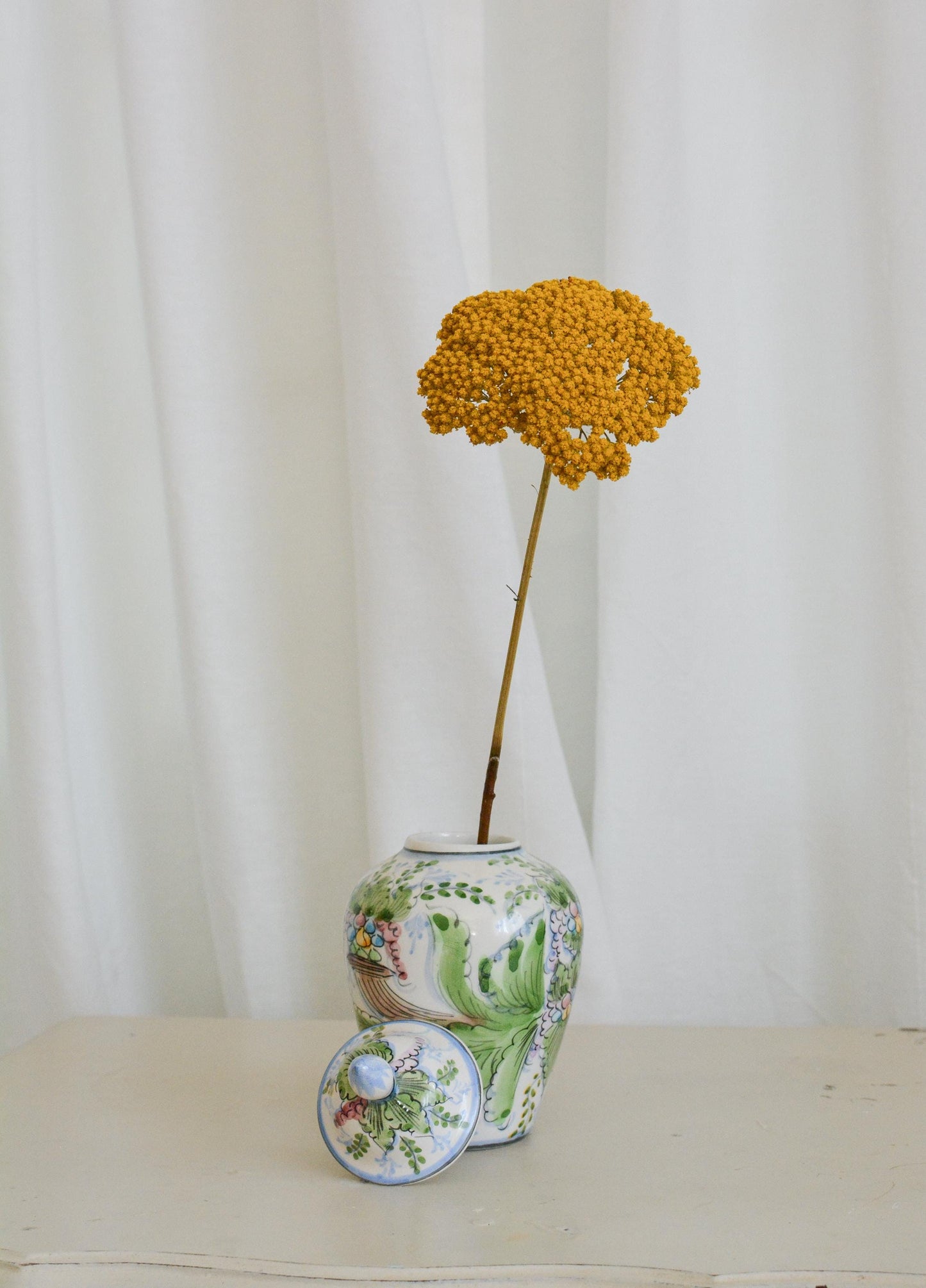 Vintage Alcobaça Floral Potiche Vase, Hand-Painted Portuguese Ceramic, 1970s