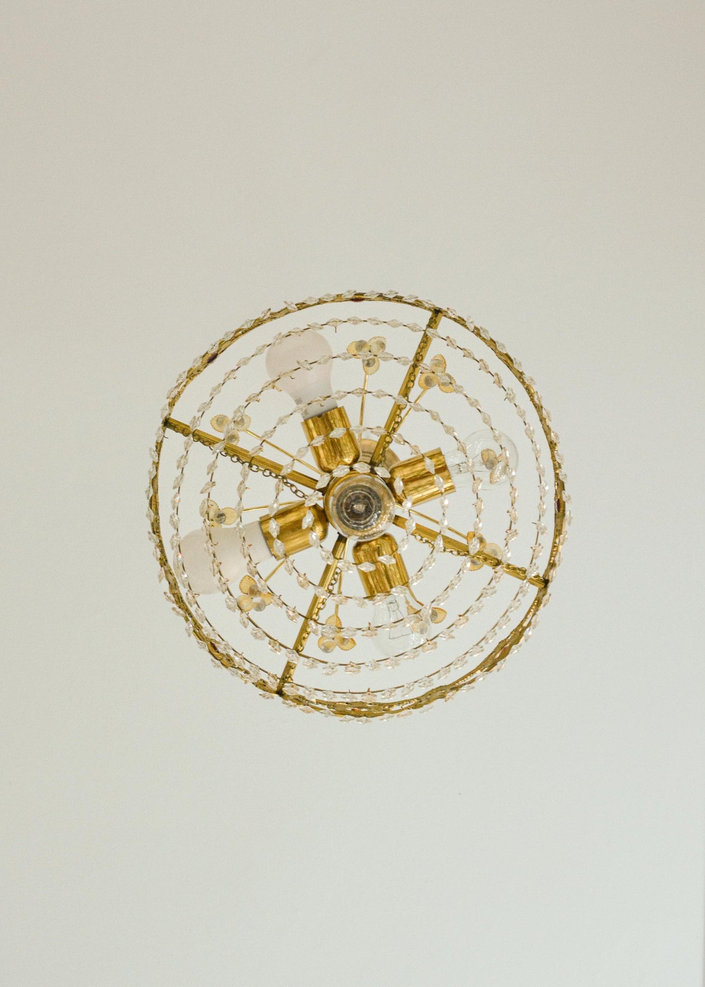 Vintage Spanish Crystal Fruit Chandelier, Orange Glass, Brass, 5-Light, 1970s