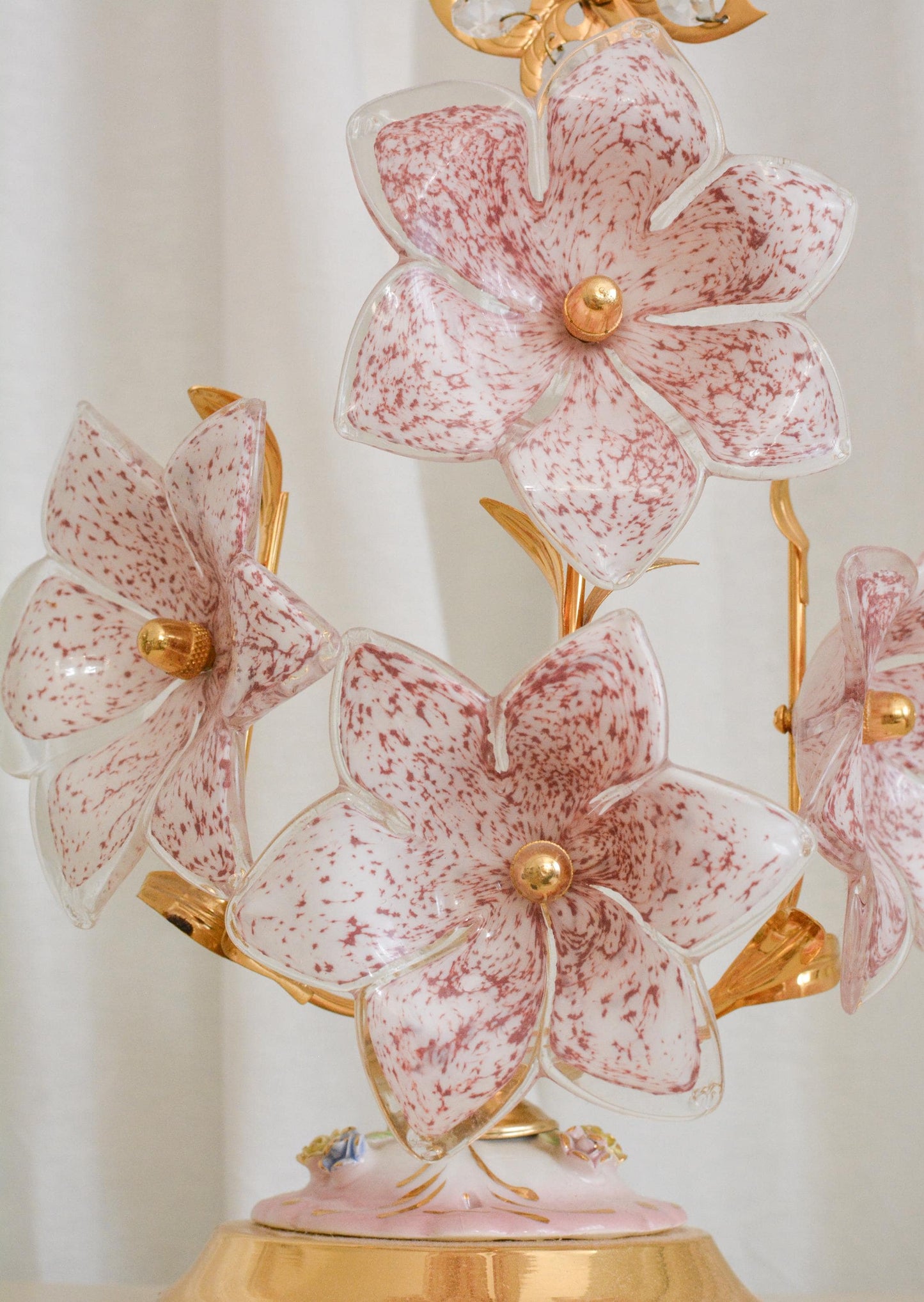 Pink Murano Glass Flower Table Lamp, Italian, 1970s