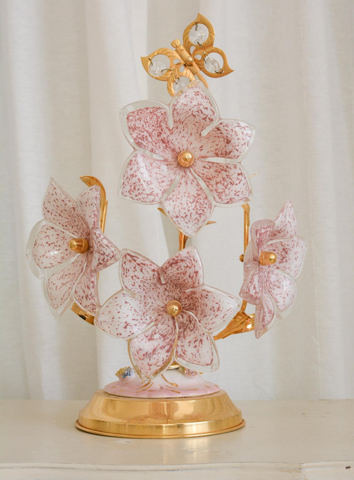 Pink Murano Glass Flower Table Lamp, Italian, 1970s