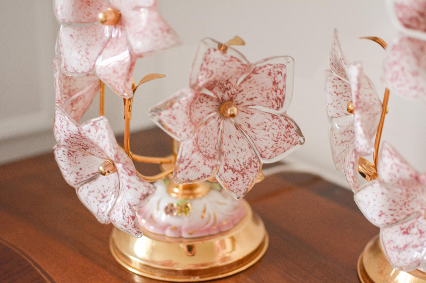 Pink Murano Glass Flower Table Lamp, Italian, 1970s