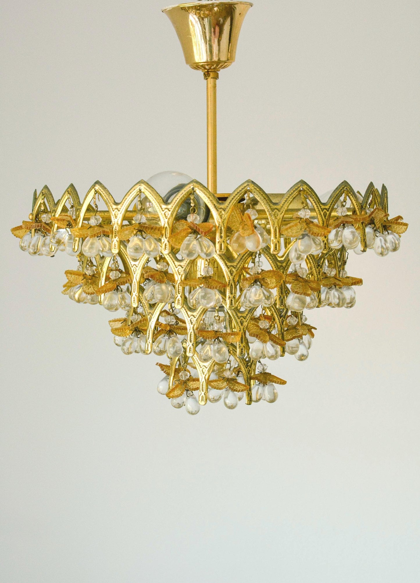 Vintage Murano Glass Fruit Chandelier, 58 Drops, Gilt Metal, 4-Light, 1970s