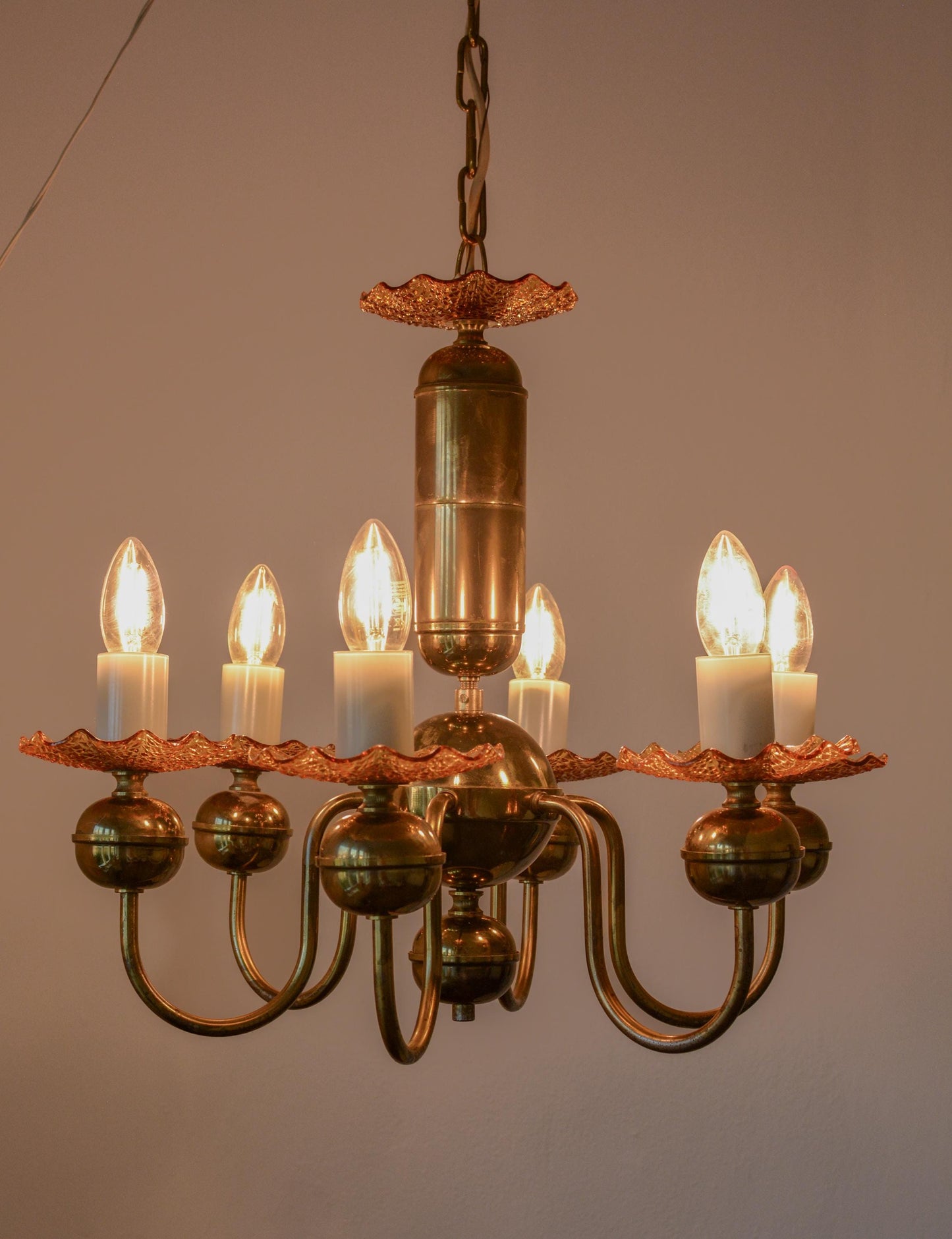 Vintage Bohemian Amber Glass Chandelier, Kamenický Šenov, 6-Light, 1970s
