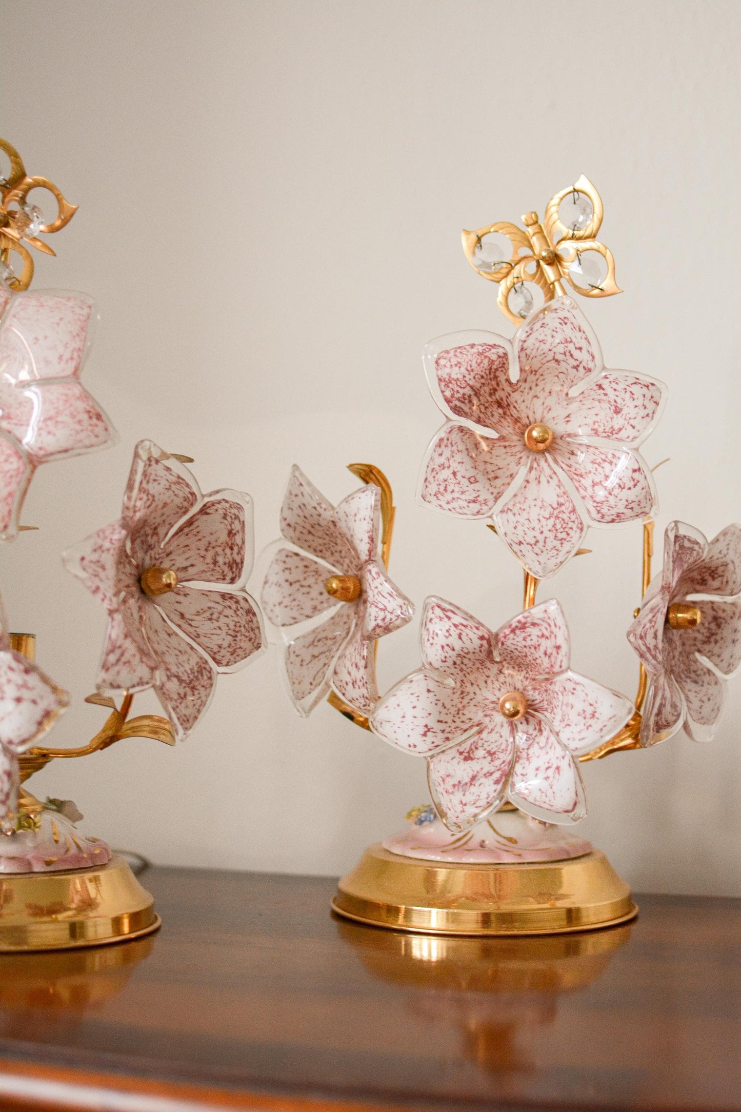Pink Murano Glass Flower Table Lamp, Italian, 1970s