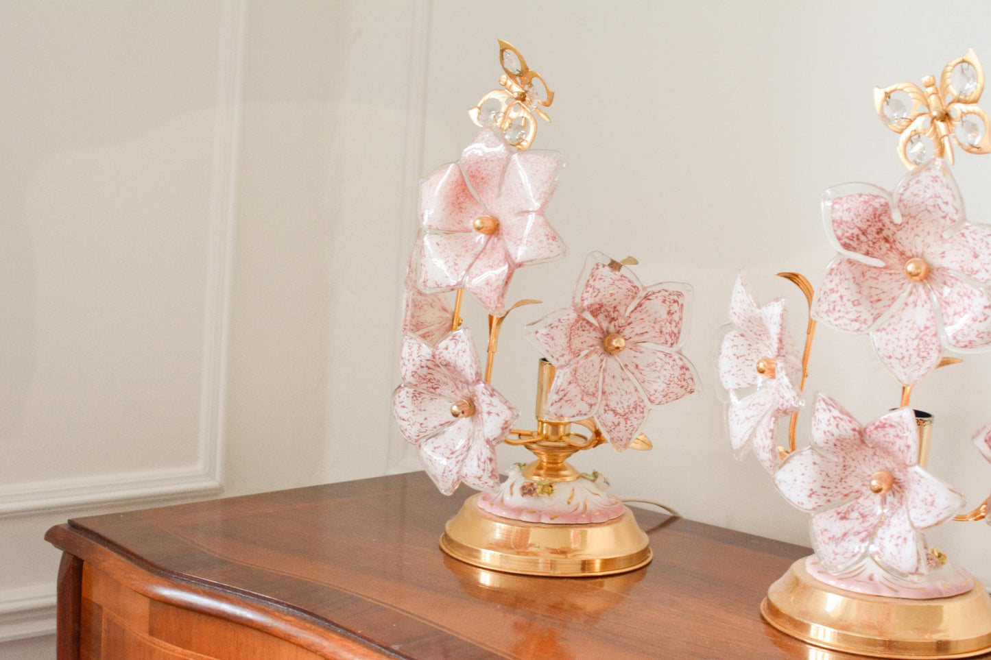 Pink Murano Glass Flower Table Lamp, Italian, 1970s