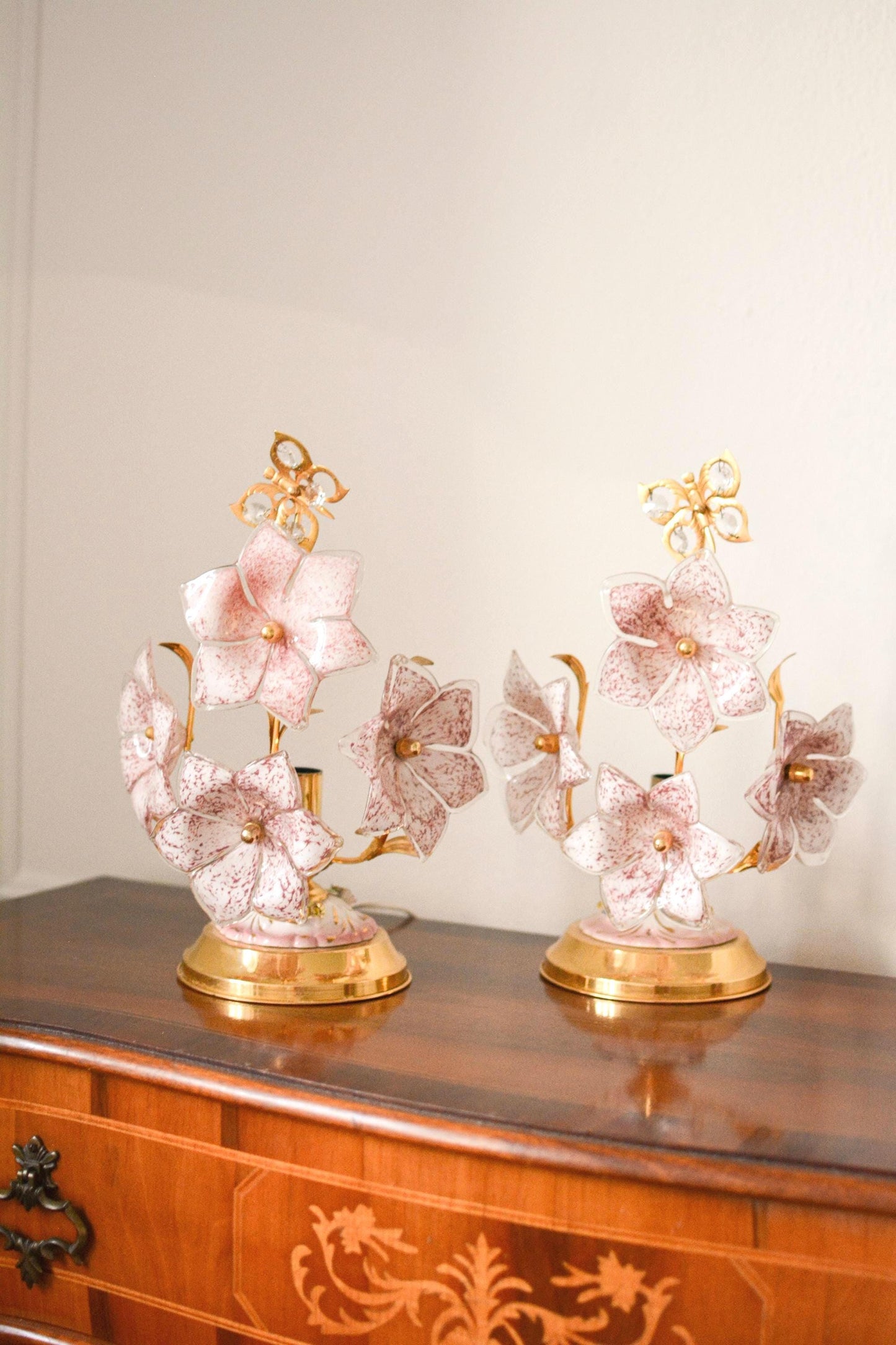 Pink Murano Glass Flower Table Lamp, Italian, 1970s