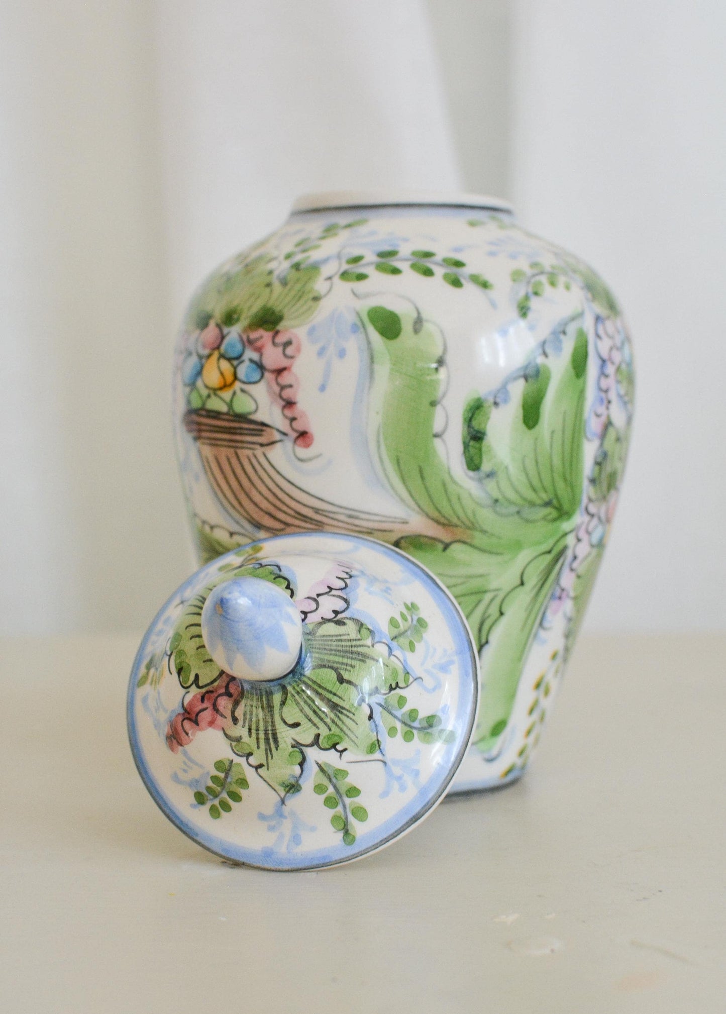 Vintage Alcobaça Floral Potiche Vase, Hand-Painted Portuguese Ceramic, 1970s