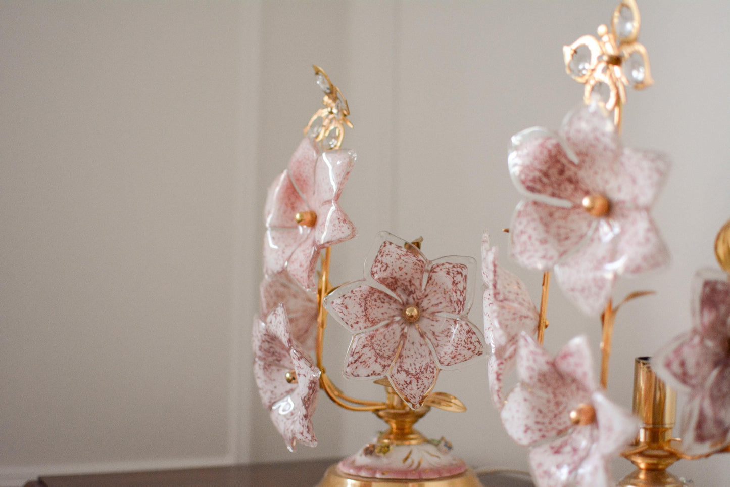 Pink Murano Glass Flower Table Lamp, Italian, 1970s