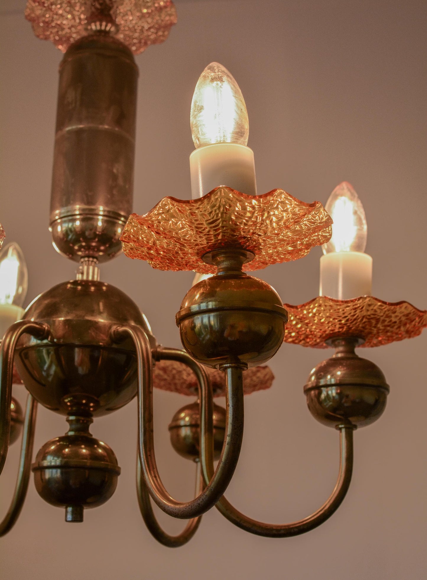 Vintage Bohemian Amber Glass Chandelier, Kamenický Šenov, 6-Light, 1970s