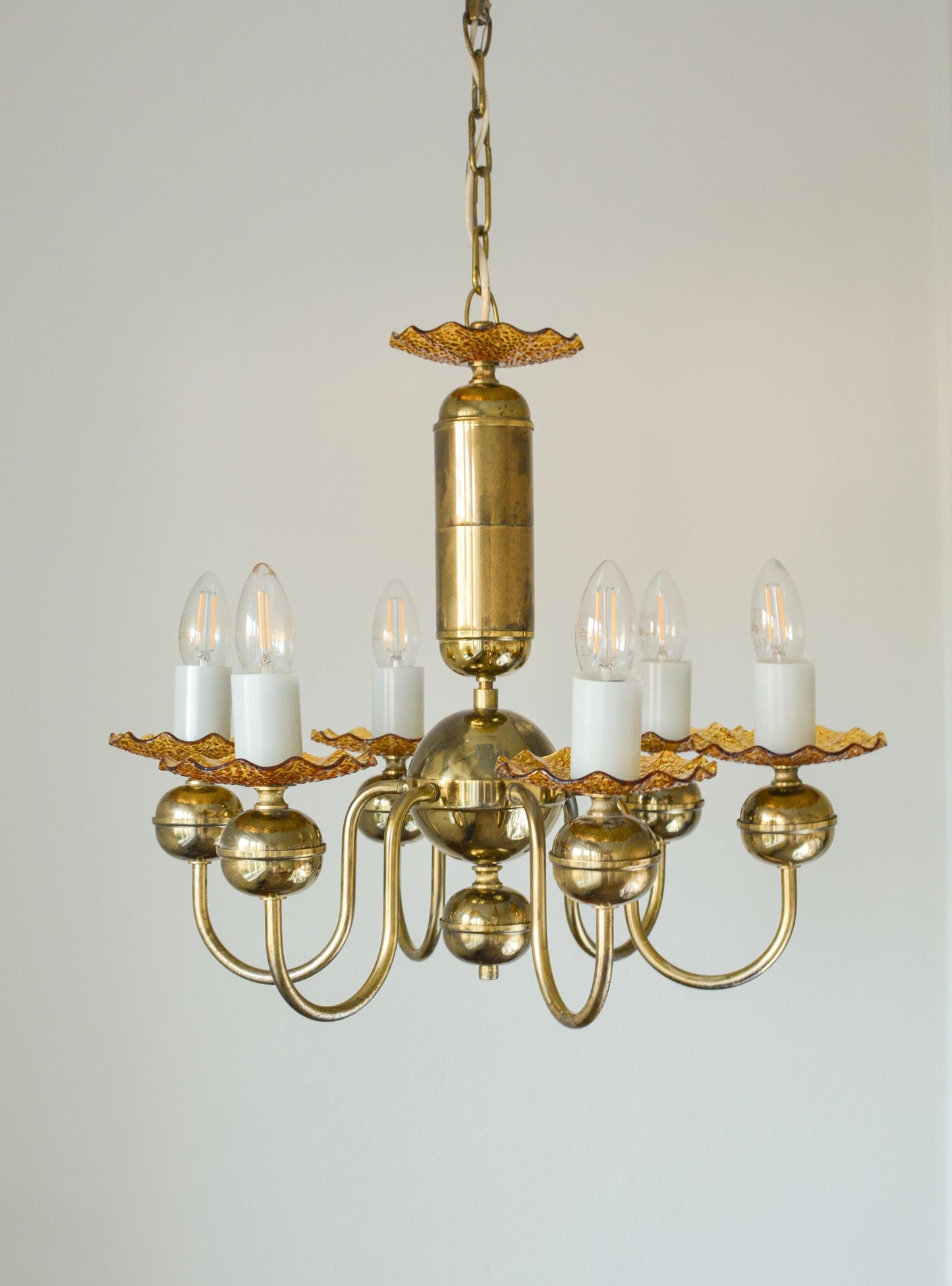 Vintage Bohemian Amber Glass Chandelier, Kamenický Šenov, 6-Light, 1970s