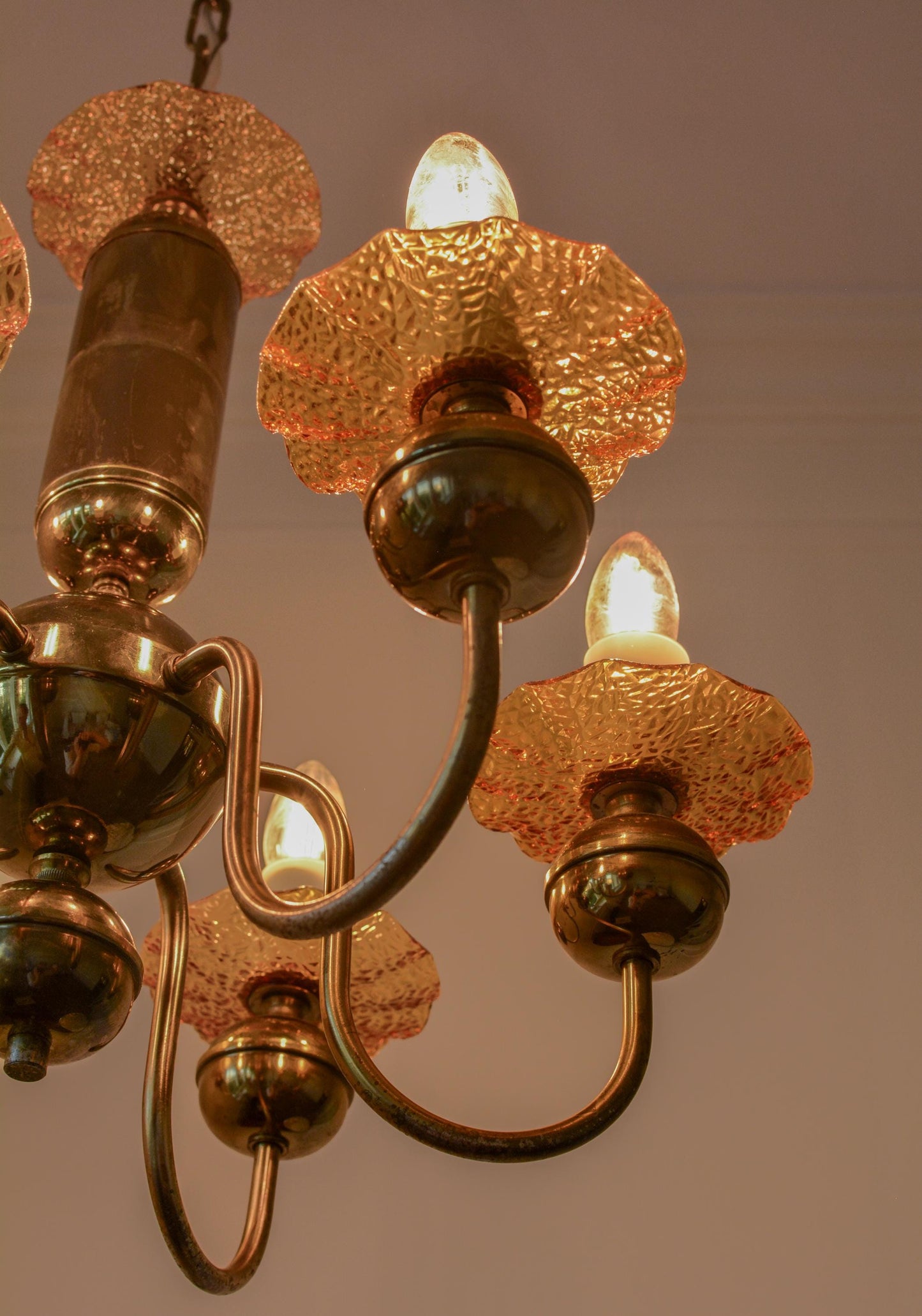 Vintage Bohemian Amber Glass Chandelier, Kamenický Šenov, 6-Light, 1970s