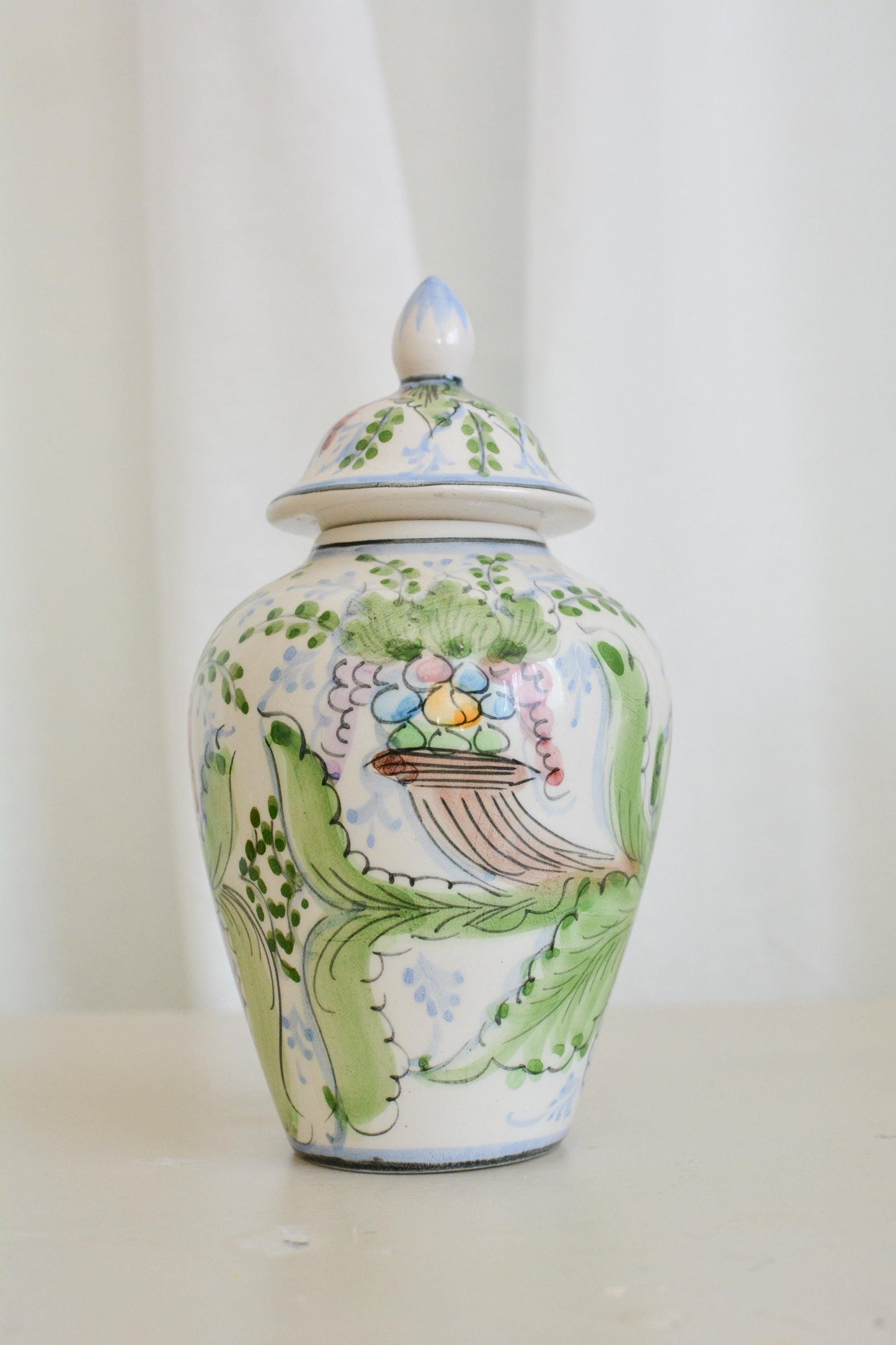 Vintage Alcobaça Floral Potiche Vase, Hand-Painted Portuguese Ceramic, 1970s