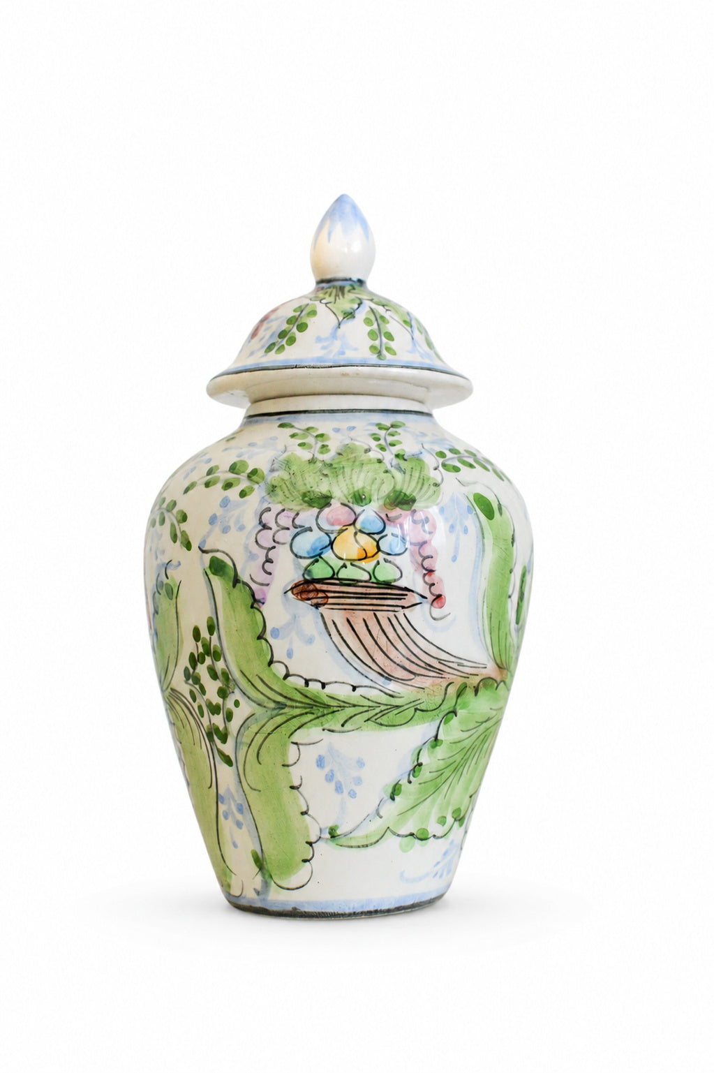 Vintage Alcobaça Floral Potiche Vase, Hand-Painted Portuguese Ceramic, 1970s