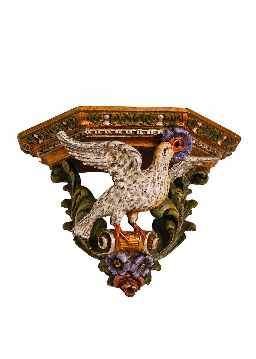 Antique Italian Carved Wood Wall Console, Dove Bracket Shelf, 19th Century