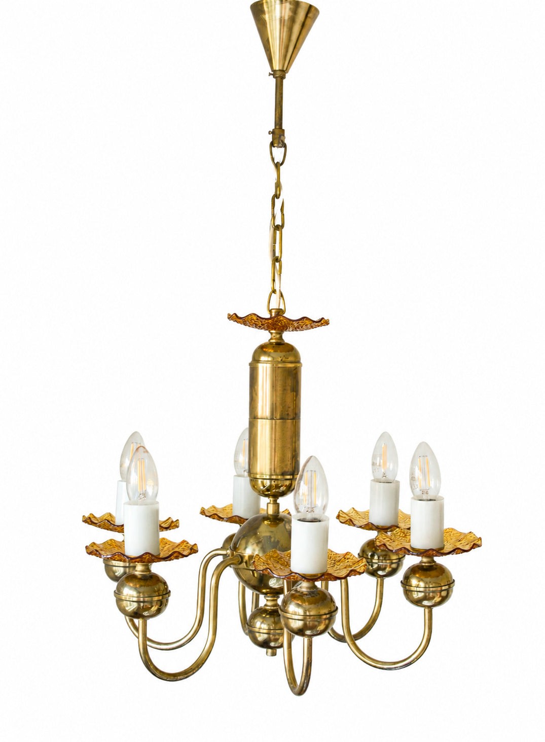 Vintage Bohemian Amber Glass Chandelier, Kamenický Šenov, 6-Light, 1970s