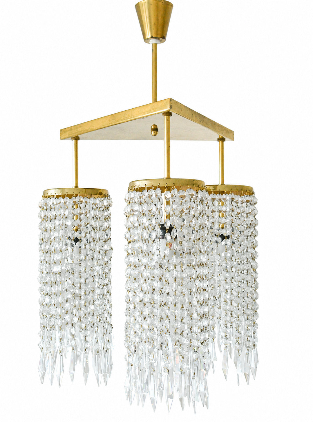 Vintage Jablonecke Sklarny Bohemian Glass Chandelier, Solid Brass, 3-Light, 1970s
