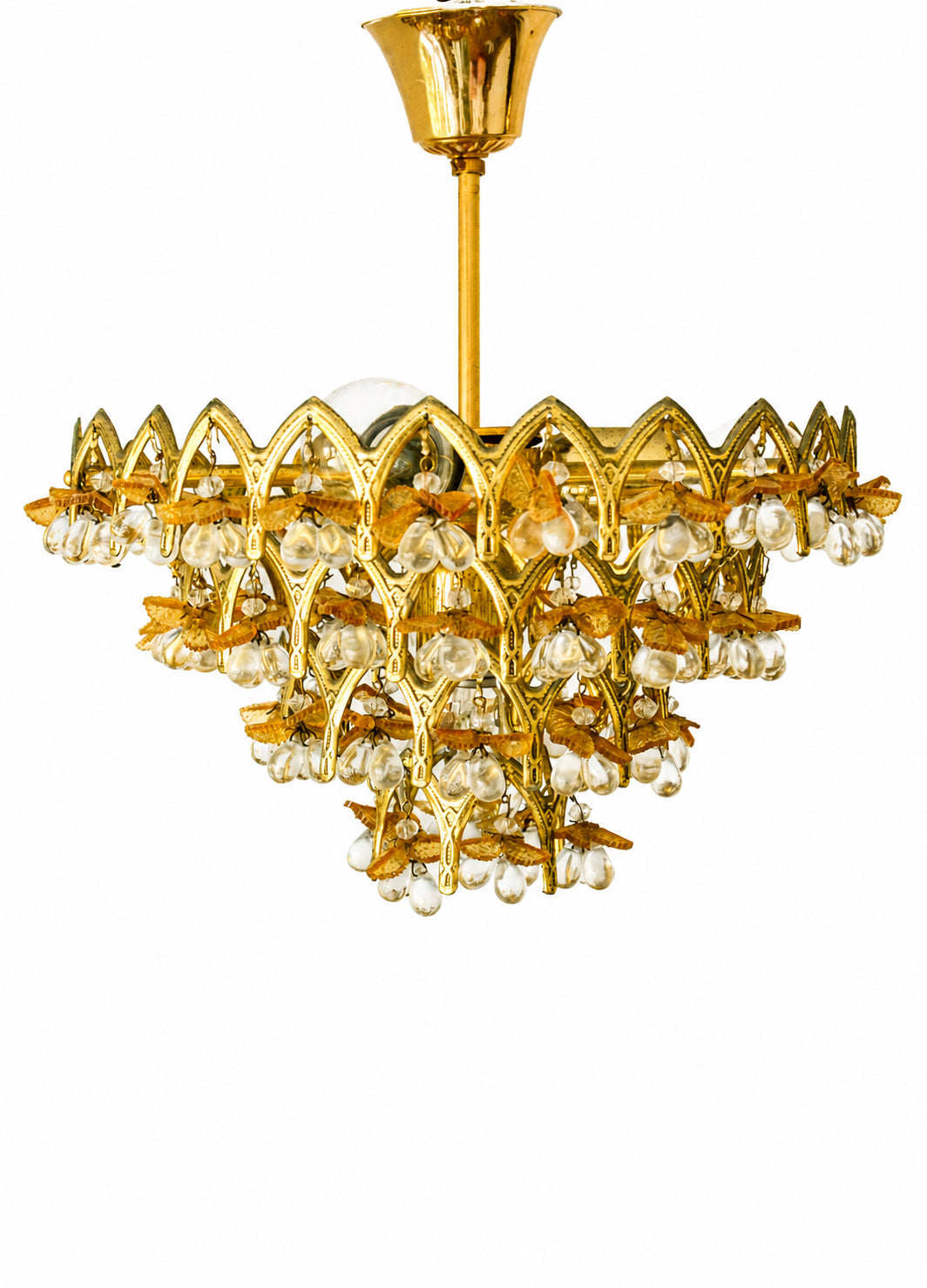 Vintage Murano Glass Fruit Chandelier, 58 Drops, Gilt Metal, 4-Light, 1970s