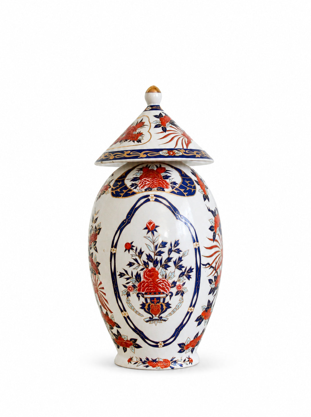 Vintage Japanese Imari Covered Jar, Gold Kinrande Porcelain, 29 cm, 1960s