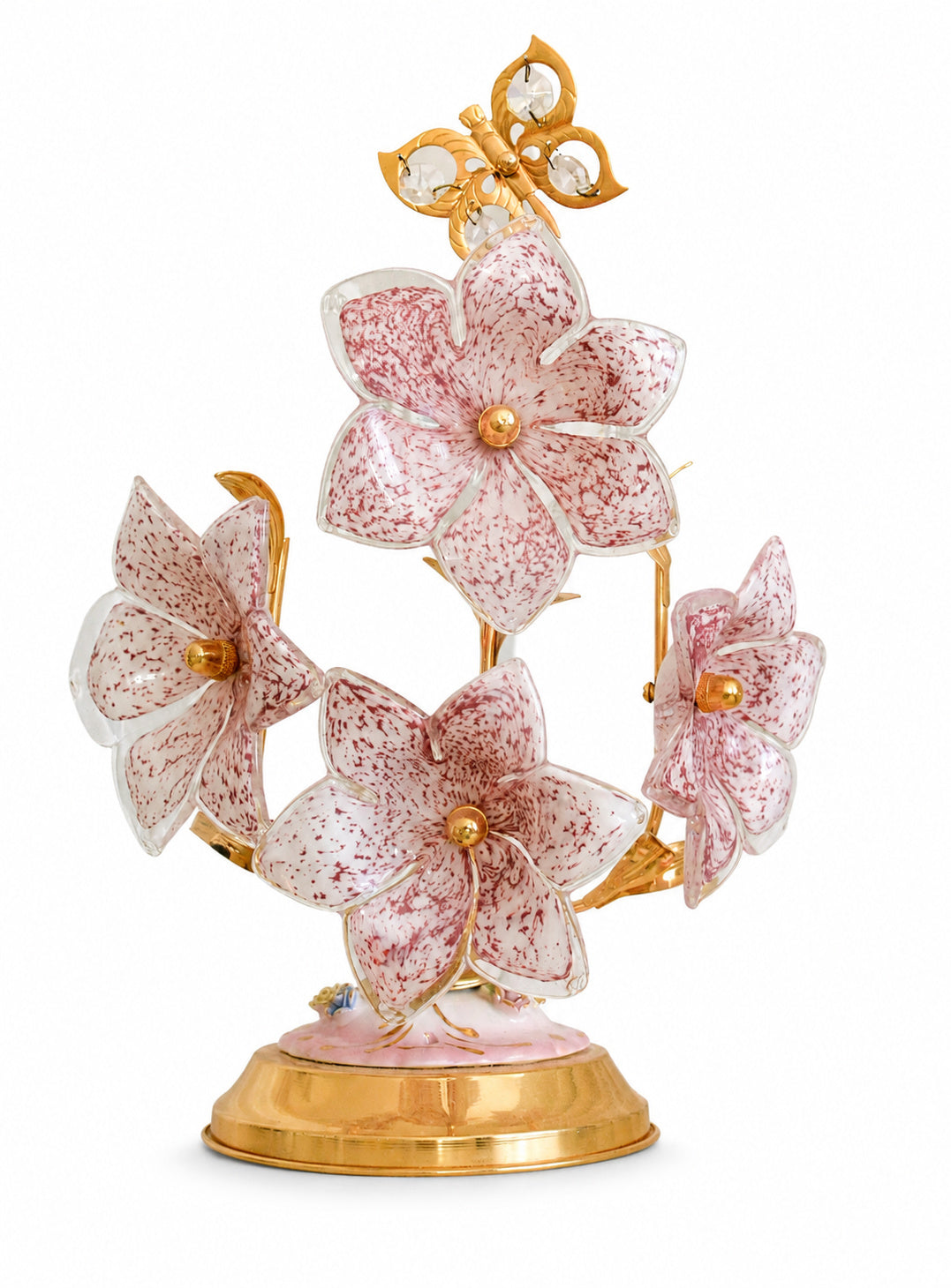 Pink Murano Glass Flower Table Lamp, Italian, 1970s