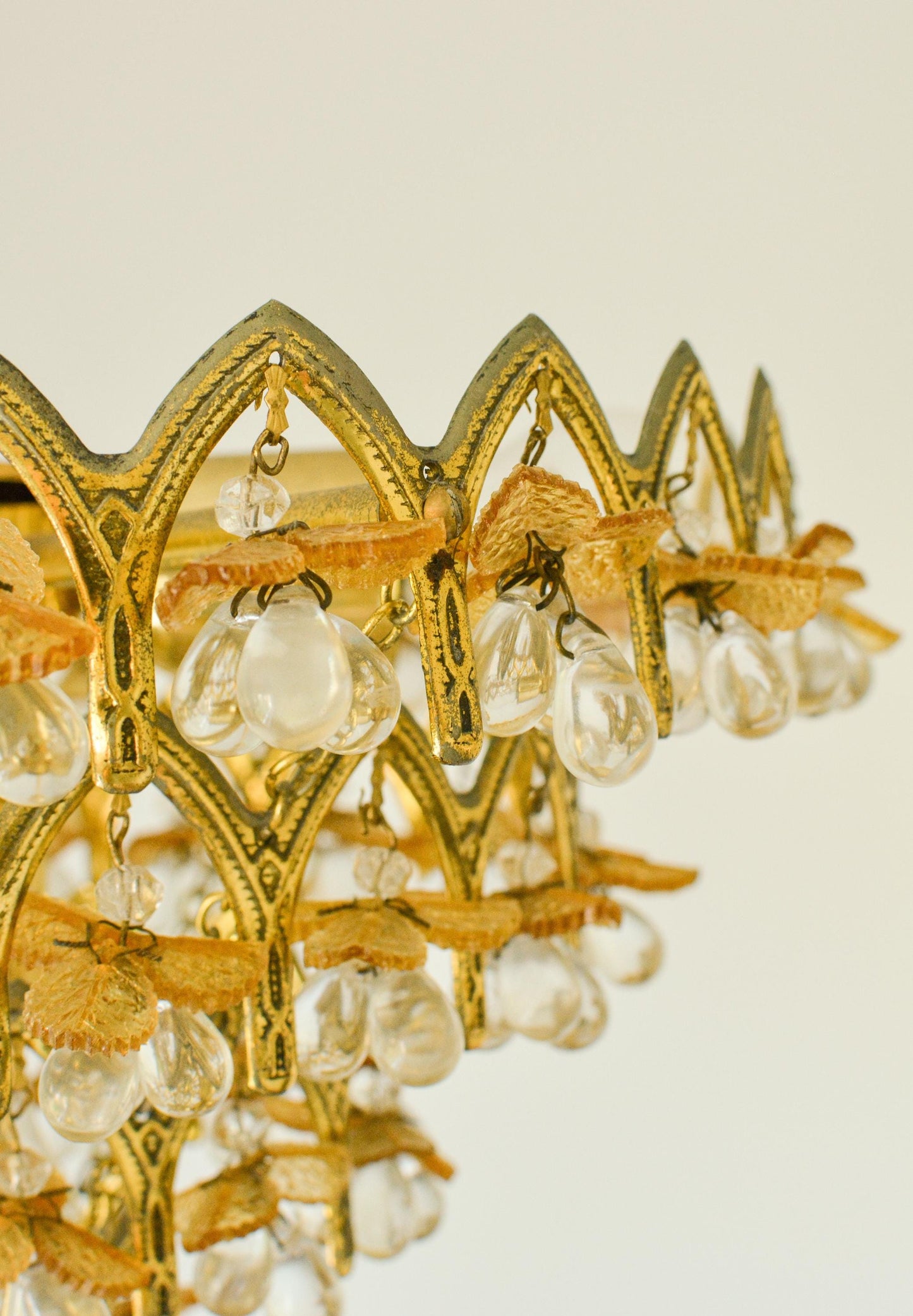 Vintage Murano Glass Fruit Chandelier, 58 Drops, Gilt Metal, 4-Light, 1970s