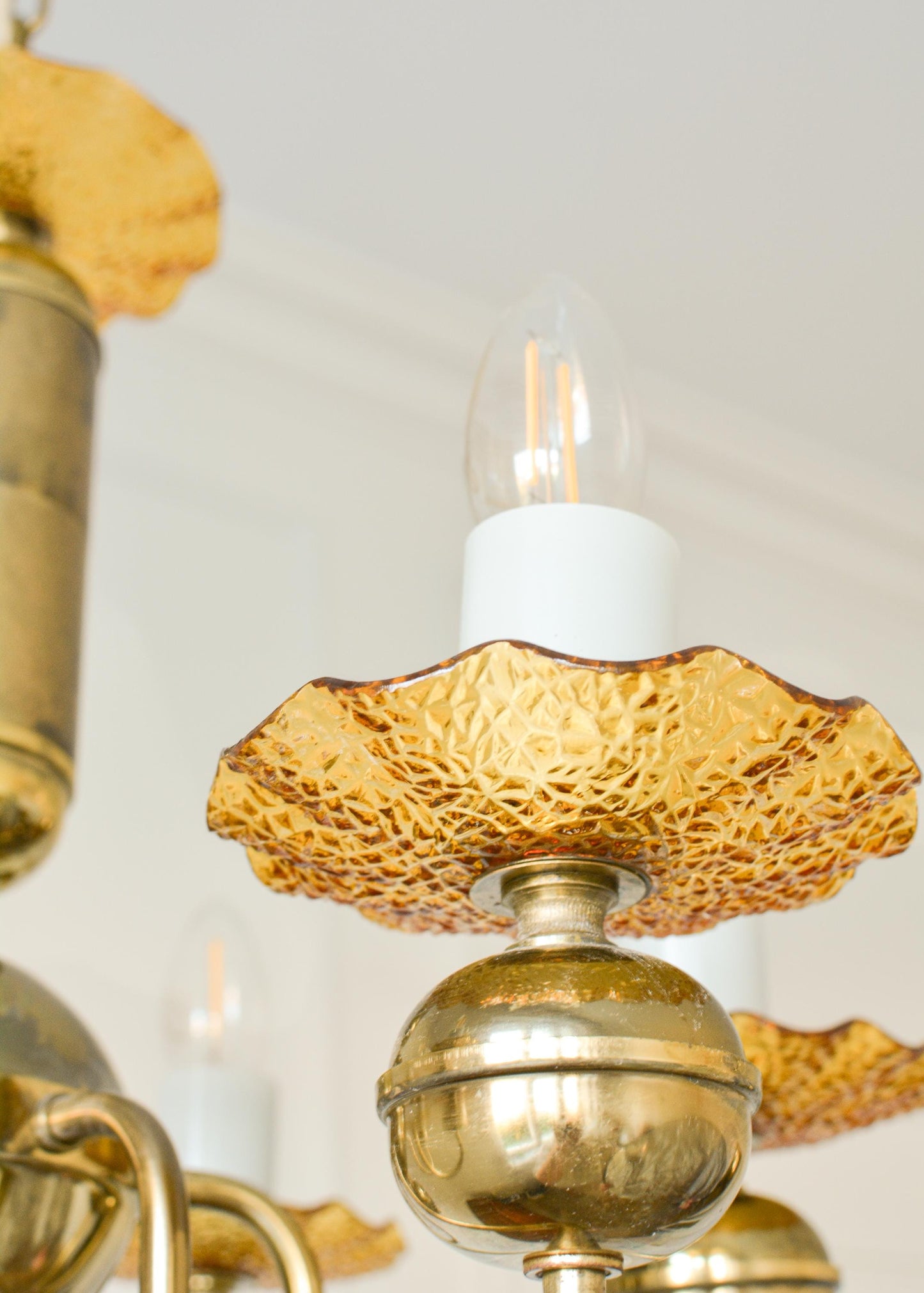 Vintage Bohemian Amber Glass Chandelier, Kamenický Šenov, 6-Light, 1970s