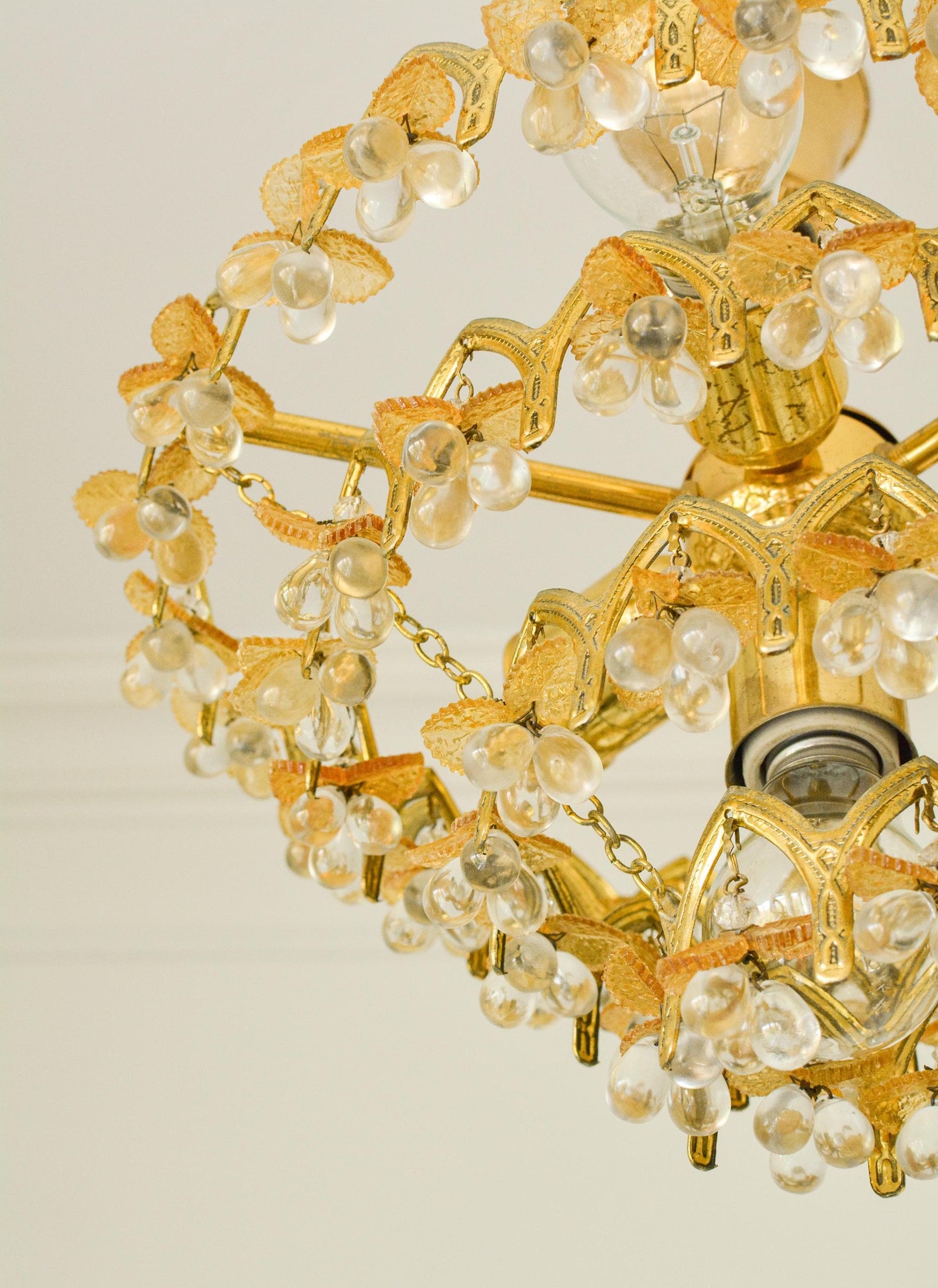 Vintage Murano Glass Fruit Chandelier, 58 Drops, Gilt Metal, 4-Light, 1970s