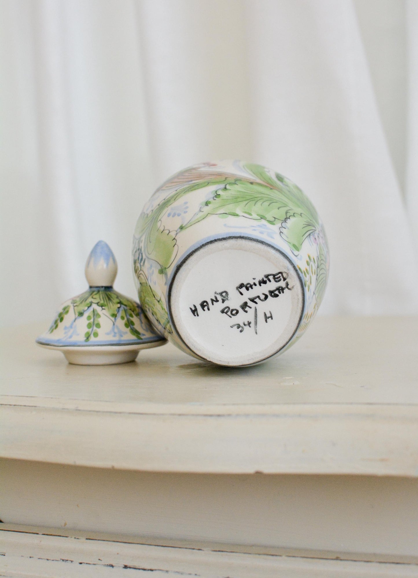 Vintage Alcobaça Floral Potiche Vase, Hand-Painted Portuguese Ceramic, 1970s