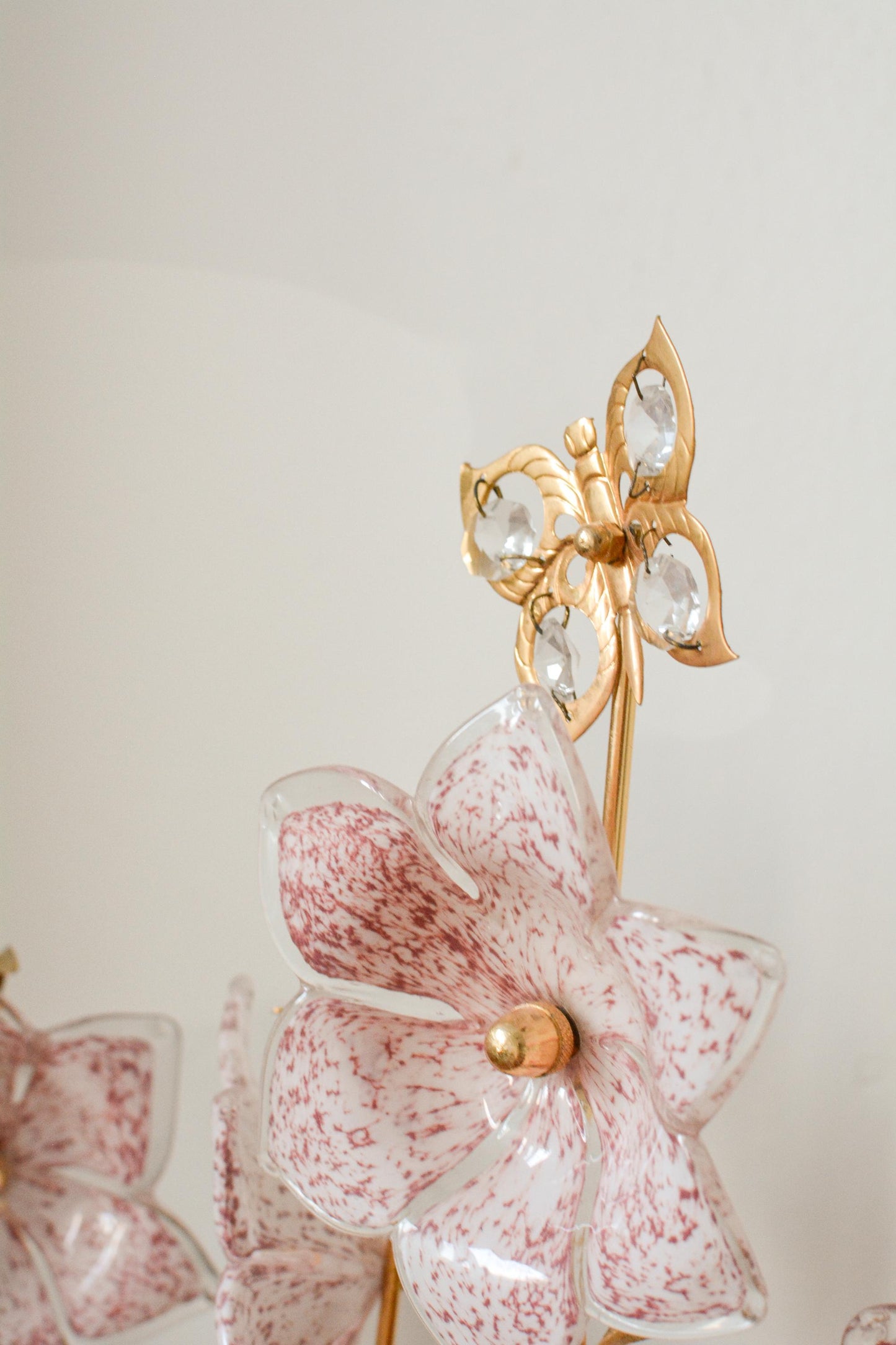 Pink Murano Glass Flower Table Lamp, Italian, 1970s