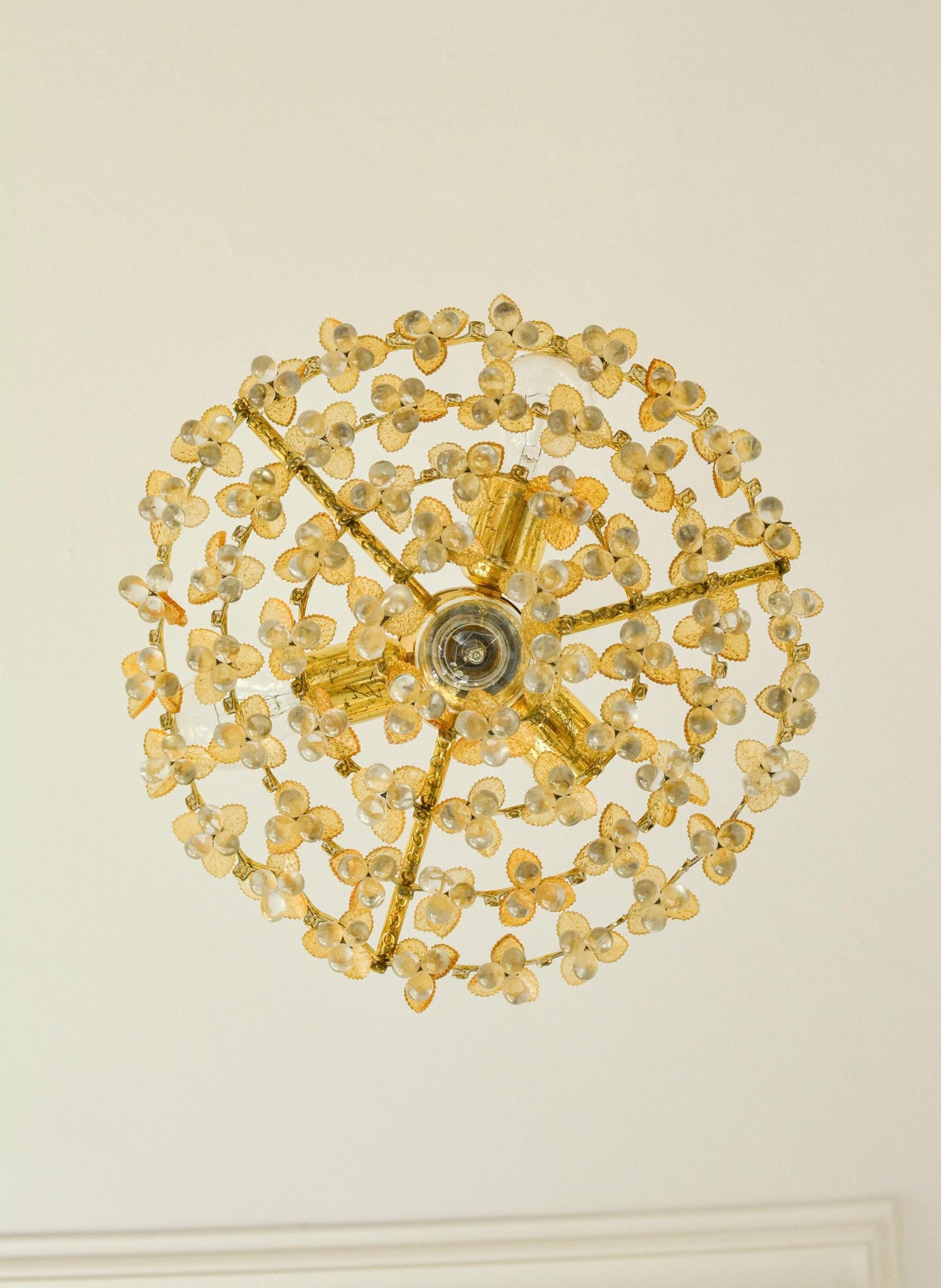 Vintage Murano Glass Fruit Chandelier, 58 Drops, Gilt Metal, 4-Light, 1970s