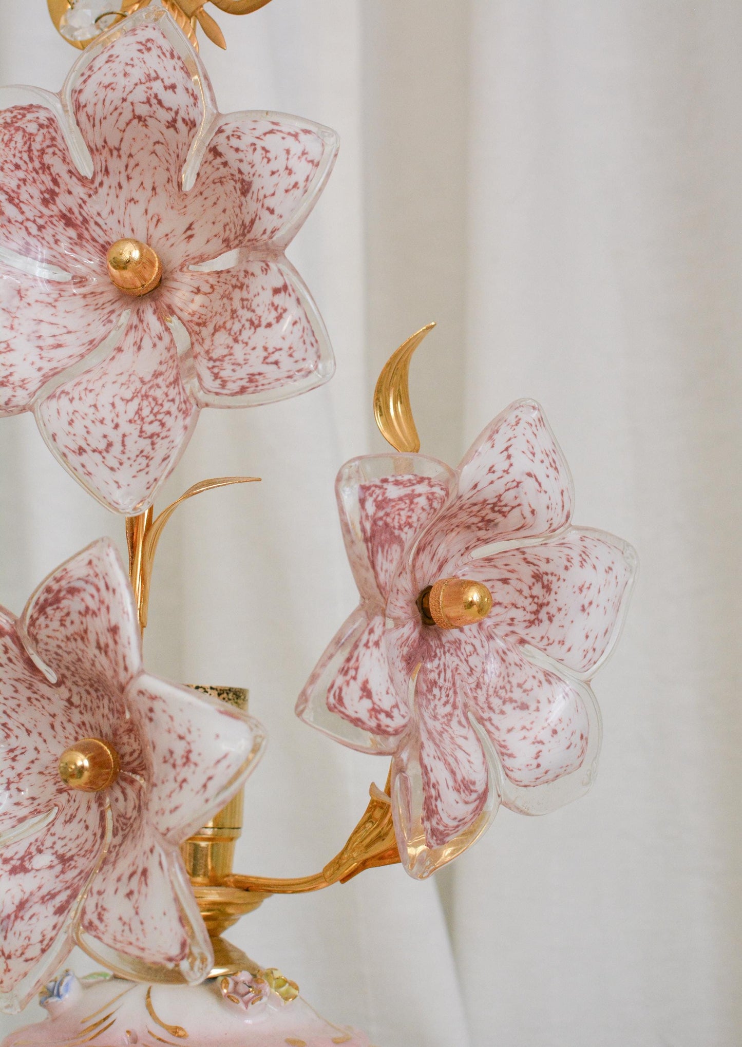 Pink Murano Glass Flower Table Lamp, Italian, 1970s
