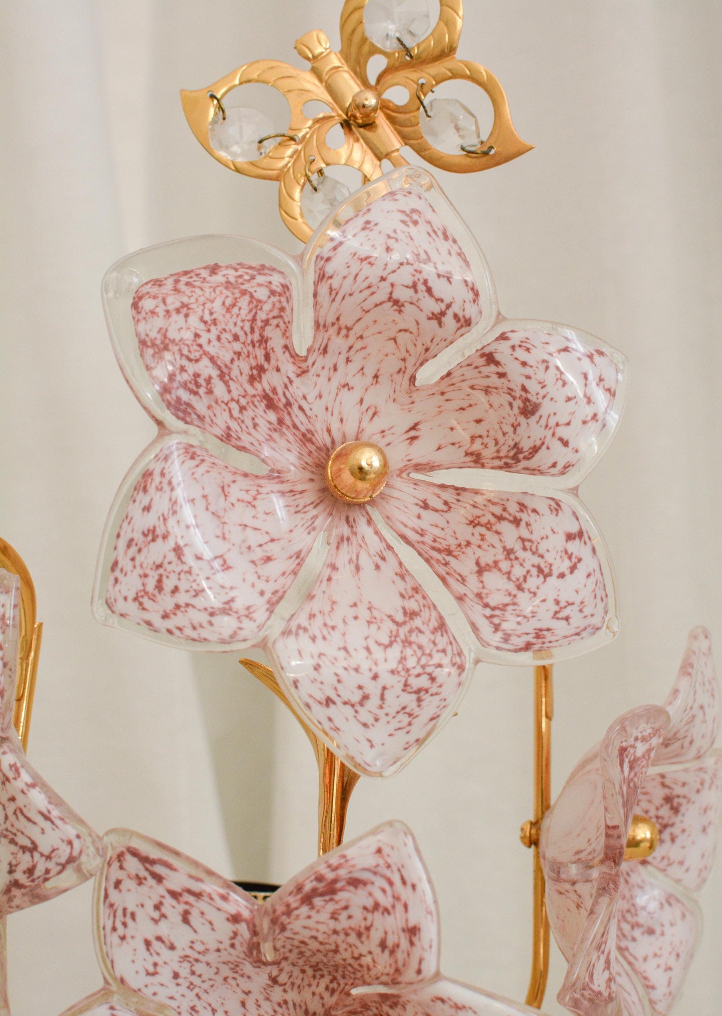 Pink Murano Glass Flower Table Lamp, Italian, 1970s