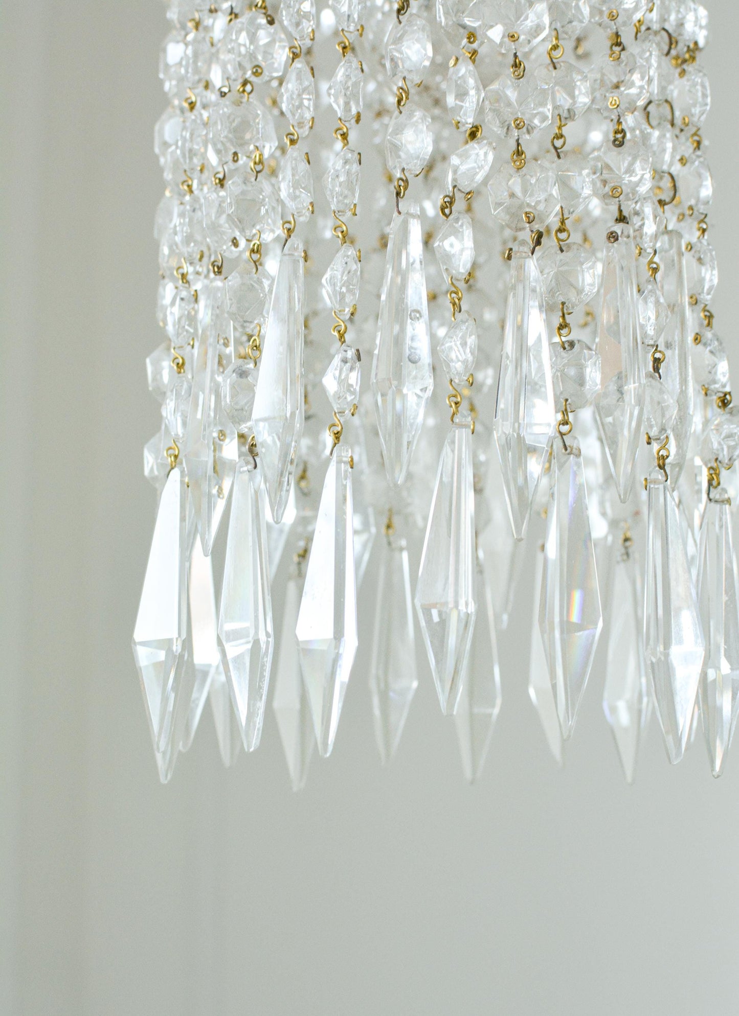Vintage Jablonecke Sklarny Bohemian Glass Chandelier, Solid Brass, 3-Light, 1970s