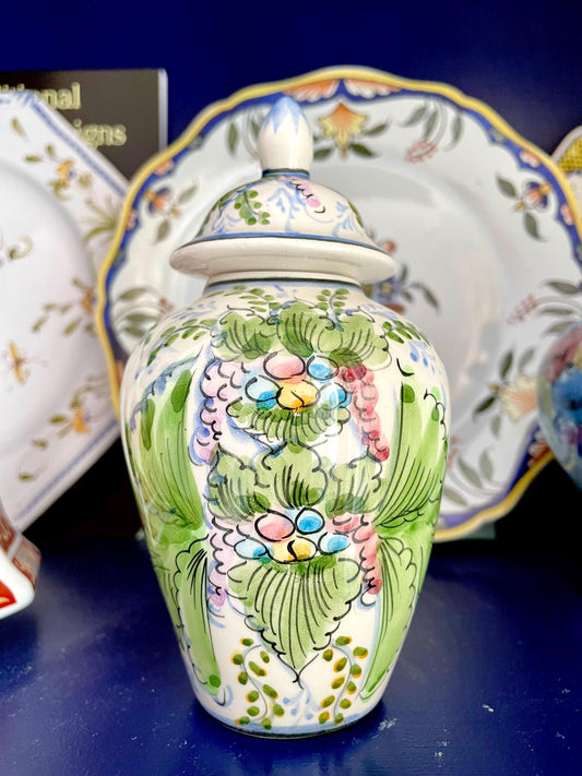 Hand-Painted Alcobaça Potiche – Portuguese Floral Ceramic Vase