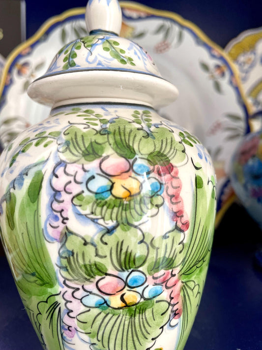 Hand-Painted Alcobaça Potiche – Portuguese Floral Ceramic Vase